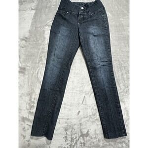 LA Bonita Blue Jeans Women's Dark Wash Junior's Size 3 Beaded 3 Button Front EUC